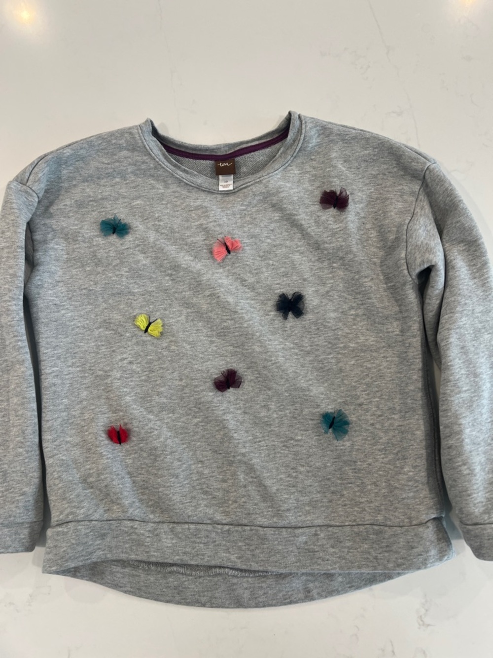 Tea Collection Gray Sweatshirt with Multicolor Butterfly Accents